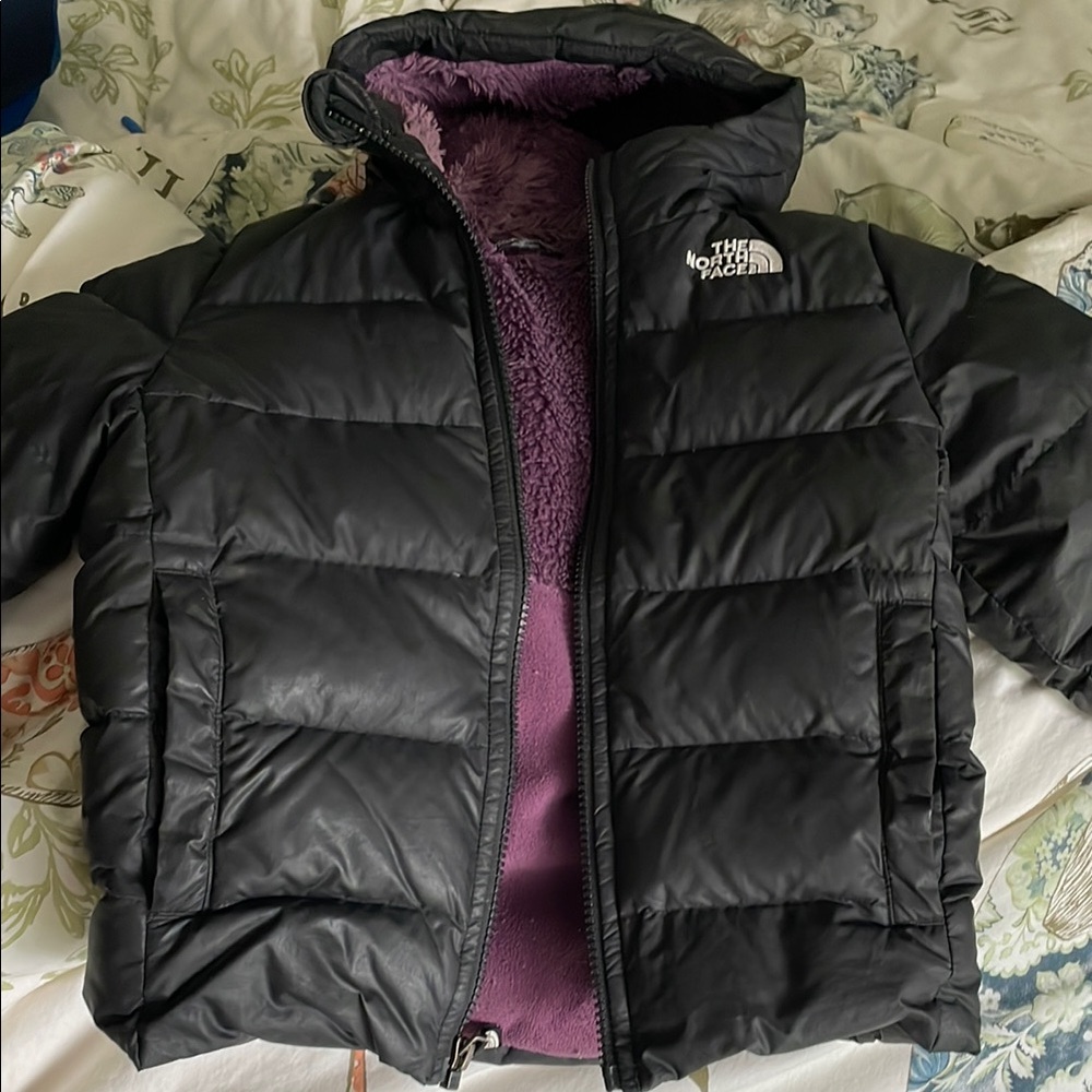 The North Face Black Puffer Jacket with Purple Lining